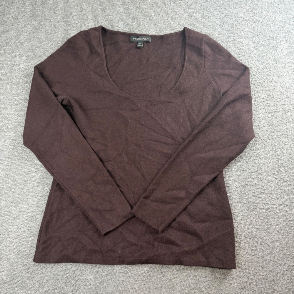 Banana Republic Sweater Women's Medium Brown Scoop Neck Long Sleeve Viscose Knit